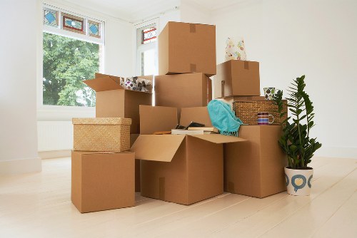 Furniture and boxes placed in a secure storage unit in Westkensington
